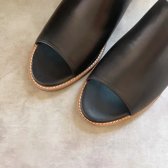 Portland Leather Company Patina Black Leather Open Toe Mules Size 8.5 - Picture 5 of 11